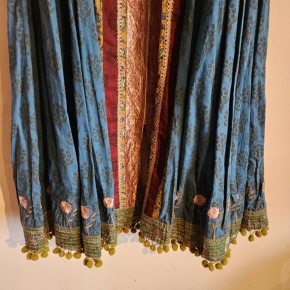 Vintage J Peterman Co. Long Sleeve Maxi Dress Embroidered Blue Gold 12 - Picture 8 of 15